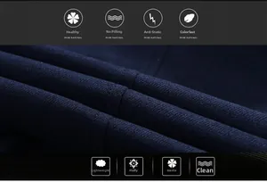 Primo piano del tessuto twill blu navy con trama morbida e materiale di qualità