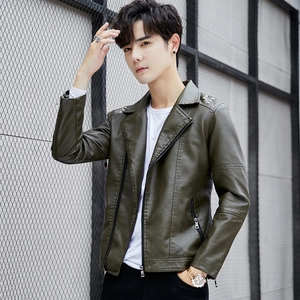 Men Biker Jacket PU Leather Studded Shoulder Asymmetric Zipper Lapel Collar Slim Fit Fashion Moto Outwear Coat For Men
