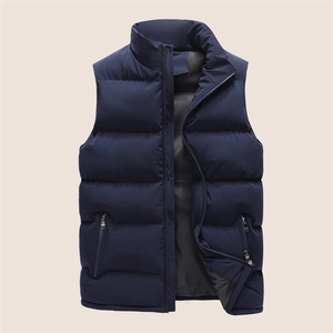 Gilet matelassé bleu marine pour homme avec col montant et rembourrage épais d'hiver