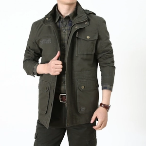 Men's Workwear Jacket Cotton Multi Pocket Outdoor Hooded Casual Military Style Windproof Windbreaker Coat For Men