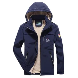 Men's Winter Hooded Sherpa Lined Jacket Warm Fleece Windproof Outdoor Coat Tactical Military Flying Tiger Logo Outerwear