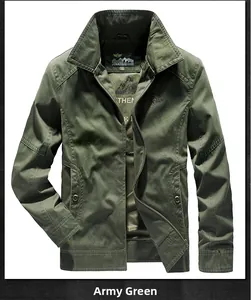 Detail of army green military jacket featuring standing collar and metal zipper closure