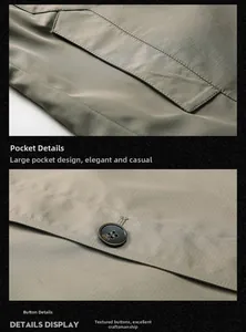 Makroansicht der Herrenjacke mit graugrüner Kreuzschraffur-Textur und einem Vier-Loch-Knopf