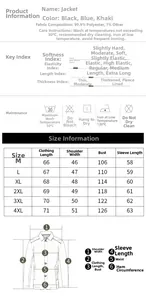Size chart for men's business casual jacket with detailed measurements from M to 4XL