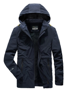 Herren Kapuzenjacke in Dunkelblau mit FREE-Stickerei und gelben Reißverschluss-Details