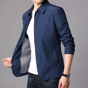 Klassische dunkelblaue Herren-Business-Freizeitjacke mit Gitterstruktur und Hemdkragen