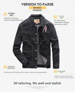 Detailed 3D layout of a slim fit charcoal washed denim jacket with functional pockets