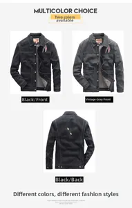 Detail of slim-fit denim jacket featuring chest feather embroidery and eagle back print