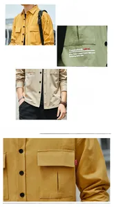 Detail view of casual cotton shirts featuring chest pockets and classic square collar