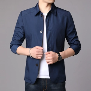 Classic navy blue business casual men jacket with lapel collar and stylish buttons
