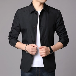 Classic men's black business casual jacket with stylish lapel and high-quality texture