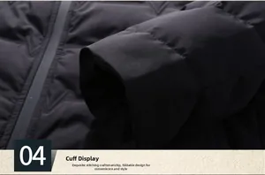 Detailed macro view of the black puffer jacket cuff with premium matte quilting texture