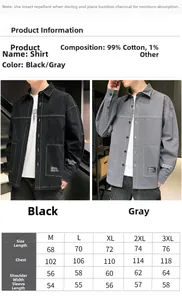 Detailed size chart for men's cotton long sleeve shirt with measurements from M to 3XL