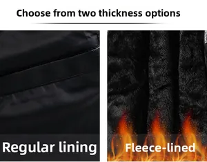 Detail comparison showing men's leather jacket with regular and warm fleece lining
