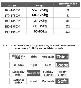 Size chart for slim fit black shirts showing height and weight recommendations from M to 3XL