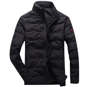 Men Stand Collar Down Jacket Thick Warm Winter Puffer Coat V-Shaped Quilting Windproof Outerwear Casual Thermal Black Jacket