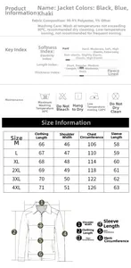 Size chart for men's business casual jacket showing measurements from M to 4XL