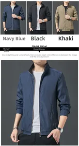 Détail des vestes zippées pour hommes en bleu marine, noir et kaki avec ourlets côtelés