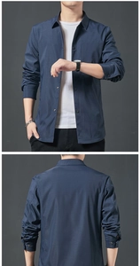 Detailed close-up showing front and back view of navy blue casual business jacket