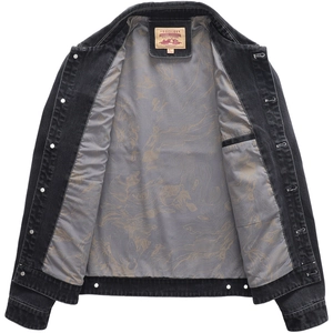 Slim fit black washed denim jacket with premium printed lining and inner pocket