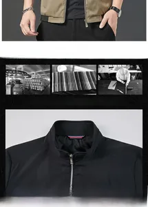 Détail d'une veste pour homme à col montant avec design bicolore et fermeture éclair métal