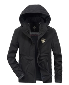 Men Outdoor Windproof Hooded Jacket Casual Nylon Solid Color Mid Length Loose Fit Zipper Coat Spring Autumn Outwear