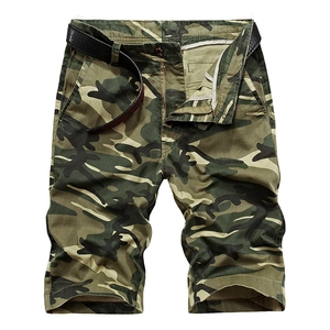 Men's Casual Camouflage Cargo Shorts With Belt Multi-Pocket Breathable Polyester Summer Outdoor Five-Point Pants Breeches