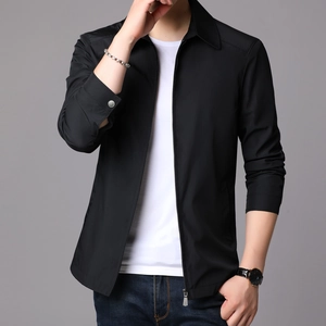 Men's business casual black jacket with turn-down collar and premium metal zipper