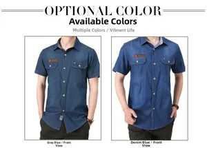Détails des chemises en jean à manches courtes pour hommes en bleu gris et bleu denim