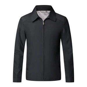 Classic black business casual men's windbreaker jacket with polo collar and zip closure