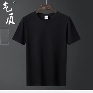 Close-up of crew neck collar and size label L on a black ice porcelain cotton T-shirt