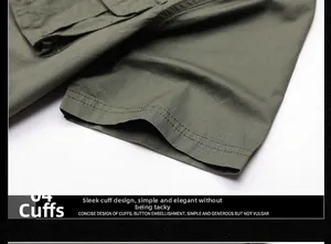Macro shot of durable double-stitched sleeve cuffs on men cotton cargo short sleeve shirt