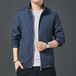 Veste décontractée bleu marine pour homme avec fermeture éclair et col montant ajusté