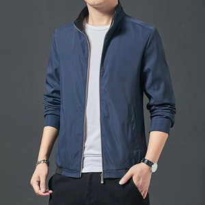Veste de business minimaliste pour hommes bleu marine avec col montant et zip métallique