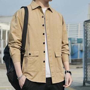 Men Cargo Workwear Shirt Long Sleeve Loose Fit Cotton Casual Utility Pocket Overshirt Vintage Streetwear Fashion Top For Men