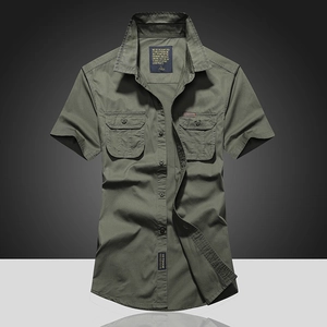 Men's Short Sleeve Cargo Shirt Pure Cotton Loose Fit Casual Outdoor Military Style Button Down Top With Double Pockets