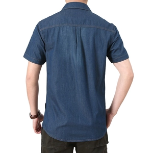 Chemise en Jean à Manches Courtes pour Hommes 100% Coton Casual Col à Revers Haut de Travail avec Poches Été Mode