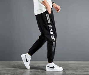 Pantalon de jogging slim noir en coton pour homme avec imprimé lettrage blanc latéral