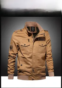 Close-up of military cargo jacket with U.S. ARMY patch and tactical pockets