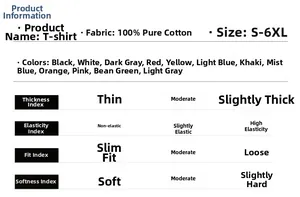 Λεπτομερής πίνακας για βαμβακερό T-shirt, μεγέθη S-6XL και προδιαγραφές εφαρμογής