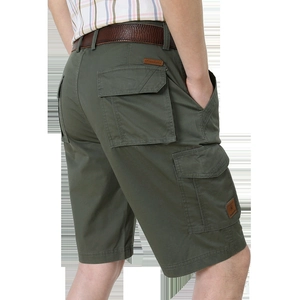 Army green cargo shorts for men with multi-pockets and a Freedom brand logo
