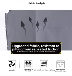 Detail of grey jacket fabric showing breathable mesh and wear-resistant texture