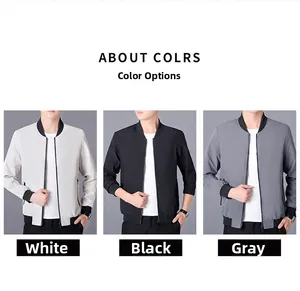 Trois blousons bombers pour hommes en blanc, noir et gris avec cols côtelés et zips