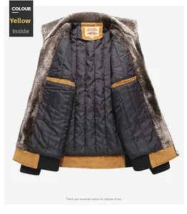 Detail of corduroy winter jacket showing faux fur collar and lightning pattern lining