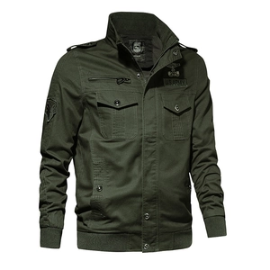 Men Cotton Military Cargo Jacket Stand Collar Multi Pocket Casual Tactical Outdoor Bomber Coat For Men Daily Durable Outerwear