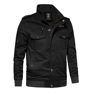 Men's black military cotton jacket with stand collar and U.S. ARMY embroidery details