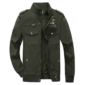 Men's cotton cargo jacket in army green with U.S. ARMY embroidery and multiple pockets