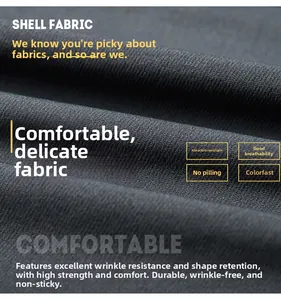 Macro view of dark grey technical fabric showing wrinkle-resistant texture and durability