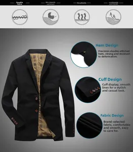 Detail view of men's black casual suit jacket with four-button cuffs and plaid lining