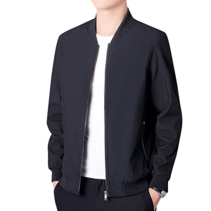 Blouson aviateur noir classique pour homme avec col montant côtelé et fermeture éclair en métal